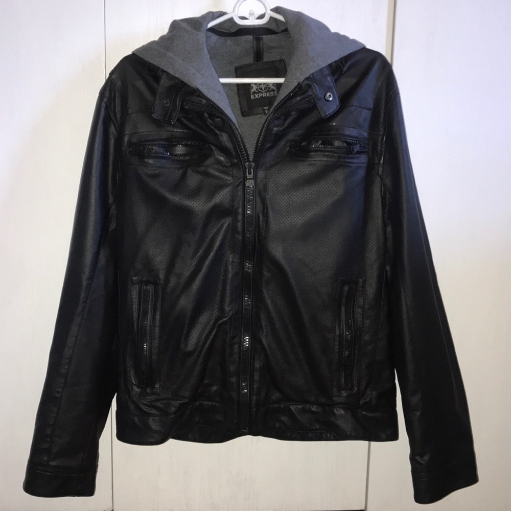 Express leather jacket with removable hoodie
